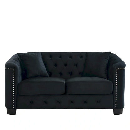 59-Inch Modern Chesterfield Velvet Sofa, 2-Seater Sofa, Upholstered Tufted Backrests with Nailhead Arms and 2 Cushions for Livin