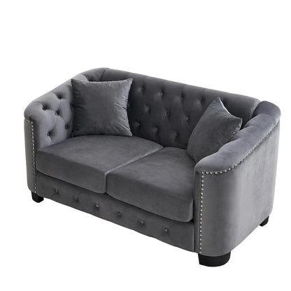 59-Inch Modern Chesterfield Velvet Sofa, 2-Seater Sofa, Upholstered Tufted Backrests with Nailhead Arms and 2 Cushions for Livin