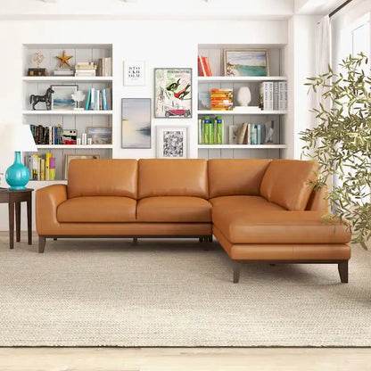 Miami Mid Century Living Room Top Leather Corner Sectional Sofa in Tan