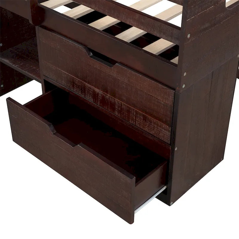 Merax Twin Loft Bed with Two Shelves and Two drawers