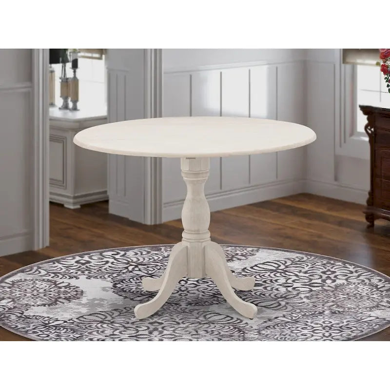 East West Furniture Dublin Modern Kitchen Table - a Round Dining Table Top with Dropleaf & Pedestal Base, (Finish Option)