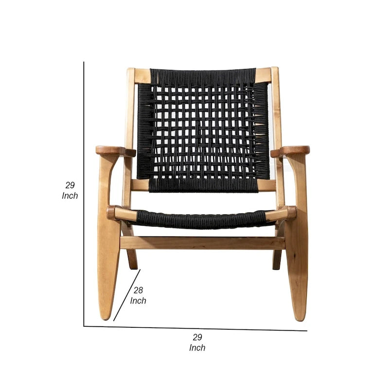 Accent Chair with Rope Woven Seat and Wooden Frame, Brown and Black