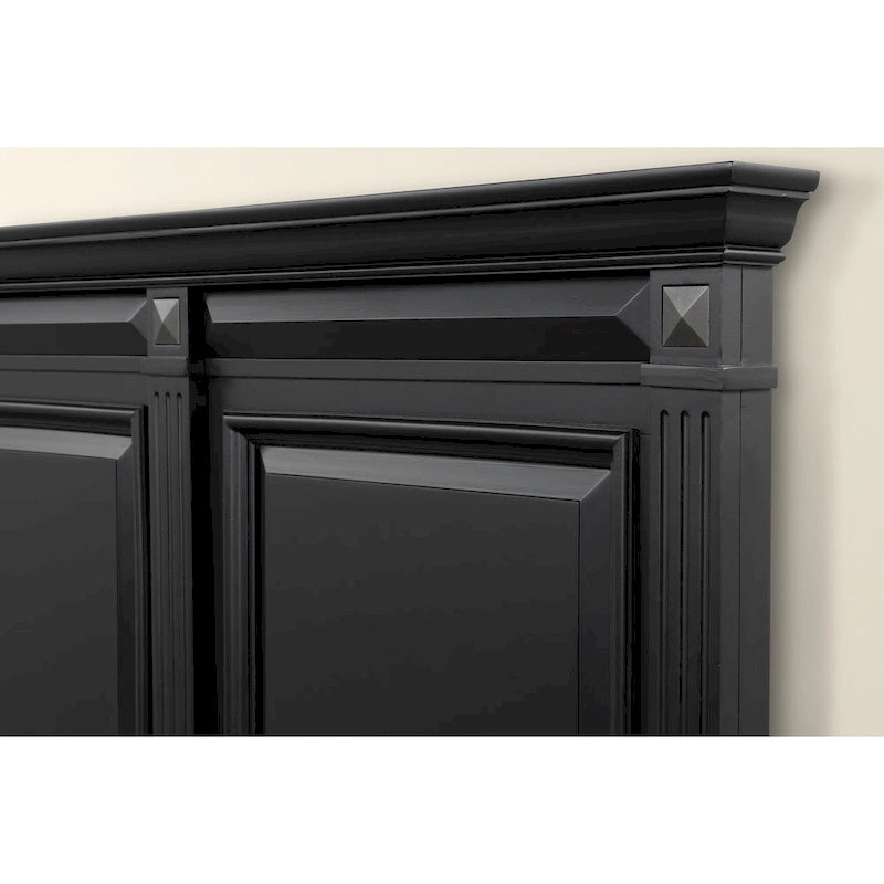 Roundhill Furniture Renova Vintage Black Wood Bedroom Set, Panel Bed, Dresser, Mirror, Two Nightstands