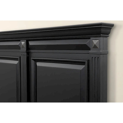 Roundhill Furniture Renova Vintage Black Wood Bedroom Set, Panel Bed, Dresser, Mirror, Two Nightstands