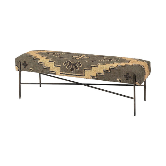 Avery I Olive & Beige Upholstered Patterned Seat Accent Bench - 55W x 17D x 18H