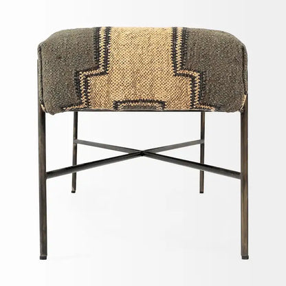 Avery I Olive & Beige Upholstered Patterned Seat Accent Bench - 55W x 17D x 18H