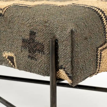 Avery I Olive & Beige Upholstered Patterned Seat Accent Bench - 55W x 17D x 18H