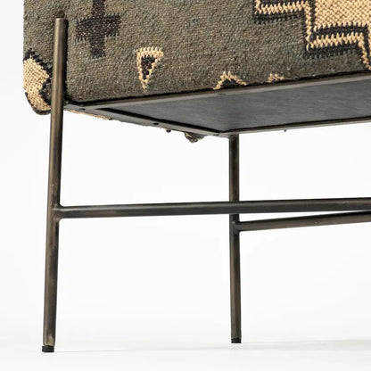 Avery I Olive & Beige Upholstered Patterned Seat Accent Bench - 55W x 17D x 18H