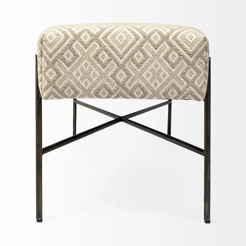Avery I Olive & Beige Upholstered Patterned Seat Accent Bench - 55W x 17D x 18H