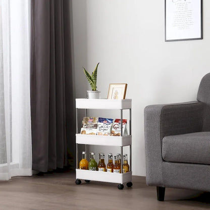 3/4-Layer Mobile Multi-functional Slim Storage Cart,White