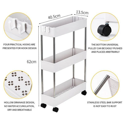 3/4-Layer Mobile Multi-functional Slim Storage Cart,White
