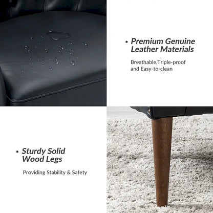 Melisa Classic Genuine Leather Wood Legs Barrel Chair With Tufted Back By HULALA HOME