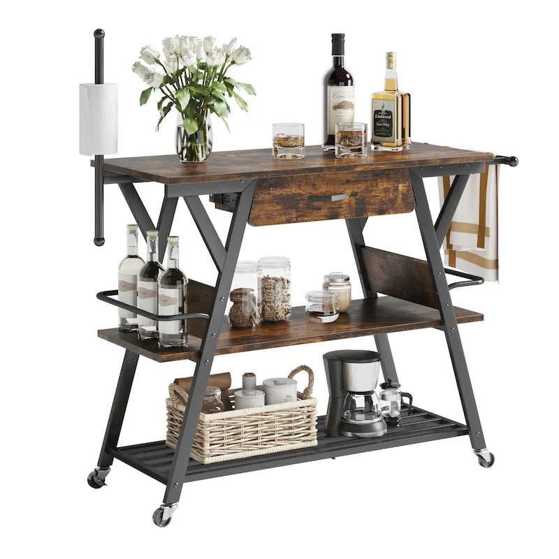 41.7 inch Wide Rolling Kitchen Island with Drawer - 41.7 inch