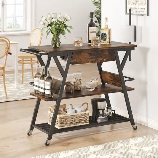 41.7 inch Wide Rolling Kitchen Island with Drawer - 41.7 inch