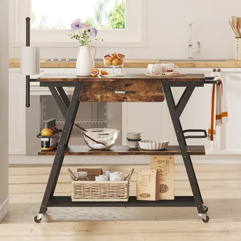 41.7 inch Wide Rolling Kitchen Island with Drawer - 41.7 inch