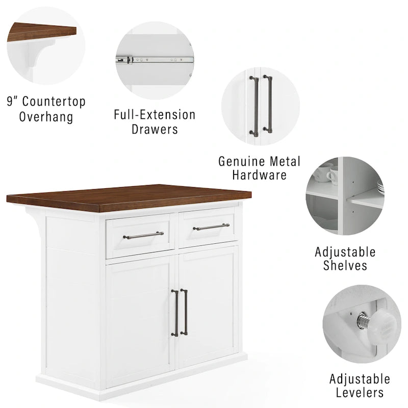Crosley Bartlett Wood Top Kitchen Island W/Uph Square Stools - 50d x 42w x 36h
