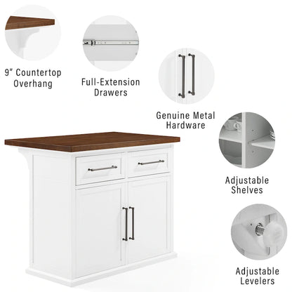 Crosley Bartlett Wood Top Kitchen Island W/Uph Square Stools - 50d x 42w x 36h