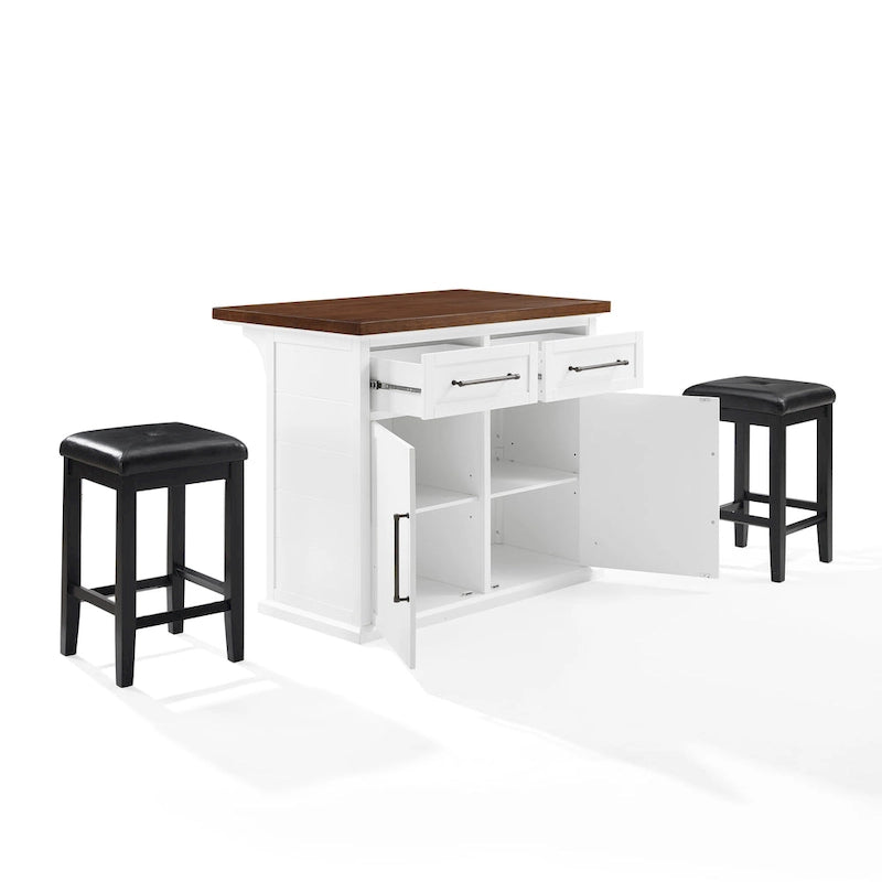 Crosley Bartlett Wood Top Kitchen Island W/Uph Square Stools - 50d x 42w x 36h