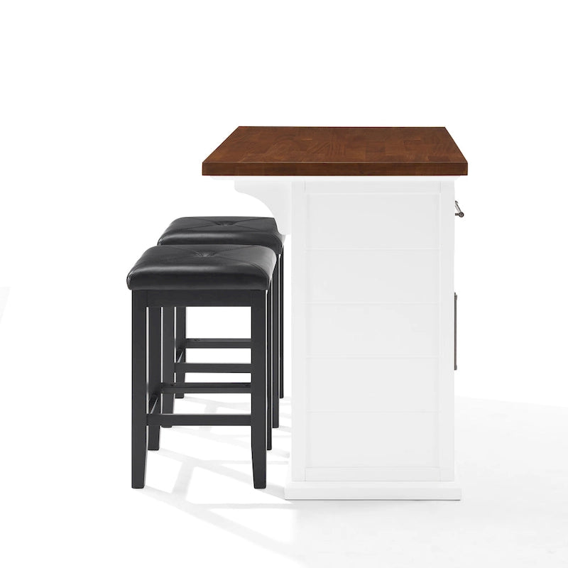 Crosley Bartlett Wood Top Kitchen Island W/Uph Square Stools - 50d x 42w x 36h