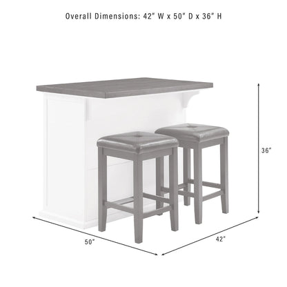 Crosley Bartlett Wood Top Kitchen Island W/Uph Square Stools - 50d x 42w x 36h
