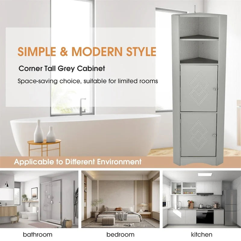 Merax Freestanding Tall Bathroom Corner Cabinet with Adjustable Shelves