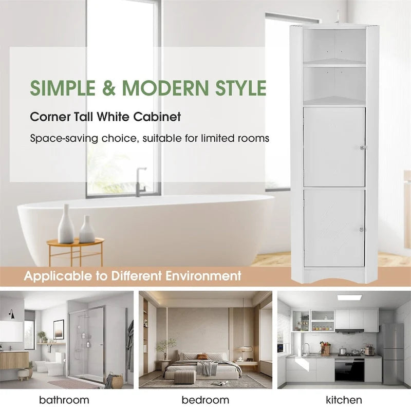 Merax Freestanding Tall Bathroom Corner Cabinet with Adjustable Shelves