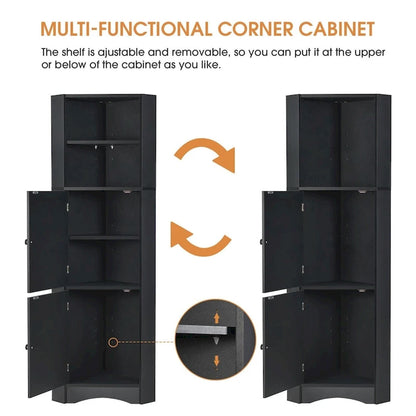 Merax Freestanding Tall Bathroom Corner Cabinet with Adjustable Shelves