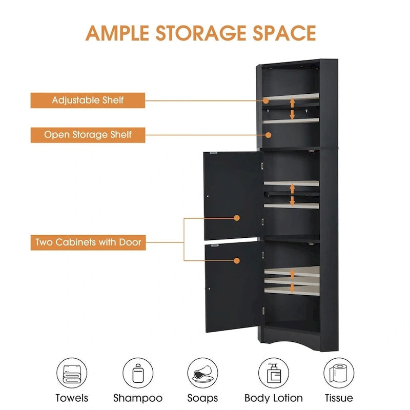 Merax Freestanding Tall Bathroom Corner Cabinet with Adjustable Shelves