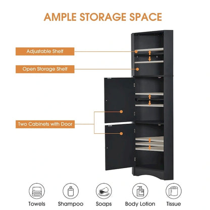 Merax Freestanding Tall Bathroom Corner Cabinet with Adjustable Shelves