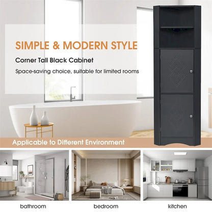 Merax Freestanding Tall Bathroom Corner Cabinet with Adjustable Shelves