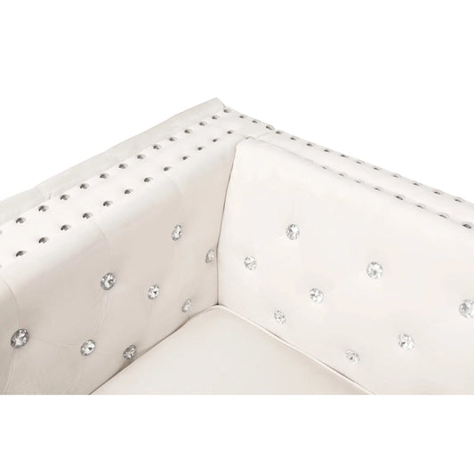 82.3 Width Modern Velvet Sofa Jeweled Buttons Tufted Square Arm Couch ,2 Pillows Included,Beige,4 colors