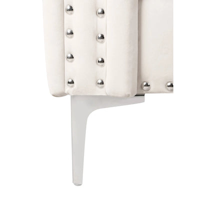 82.3 Width Modern Velvet Sofa Jeweled Buttons Tufted Square Arm Couch ,2 Pillows Included,Beige,4 colors