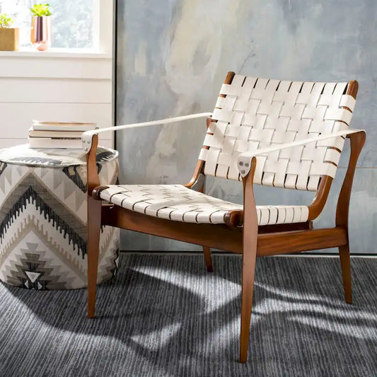 SAFAVIEH Couture Zenica Leather Safari Chair - 24.5 W x 30 L x 30 H - 25W x 30D x 30H