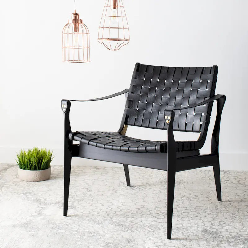 SAFAVIEH Couture Zenica Leather Safari Chair - 24.5 W x 30 L x 30 H - 25W x 30D x 30H