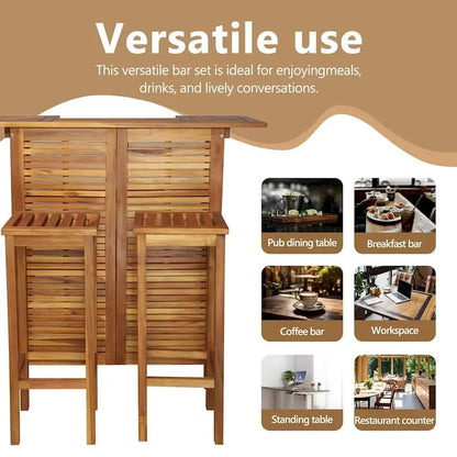 vidaXL 3 Pieces Bar Set, 41.3x20x43.3 Inches Solid Acacia Wood