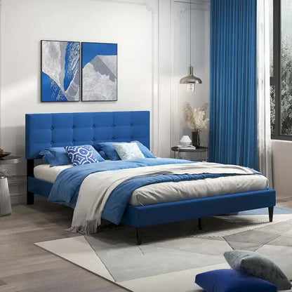 Costway Queen Upholstered Platform Bed Mattress Foundation Button