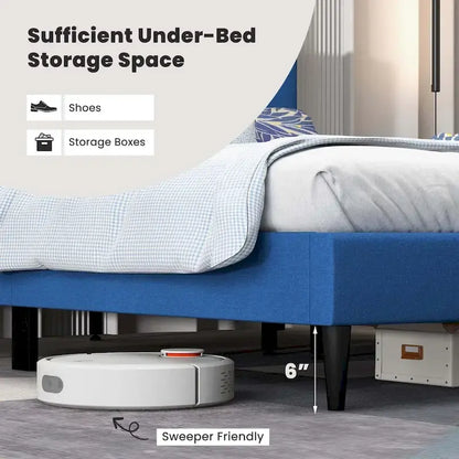 Costway Queen Upholstered Platform Bed Mattress Foundation Button