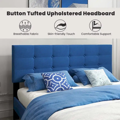 Costway Queen Upholstered Platform Bed Mattress Foundation Button