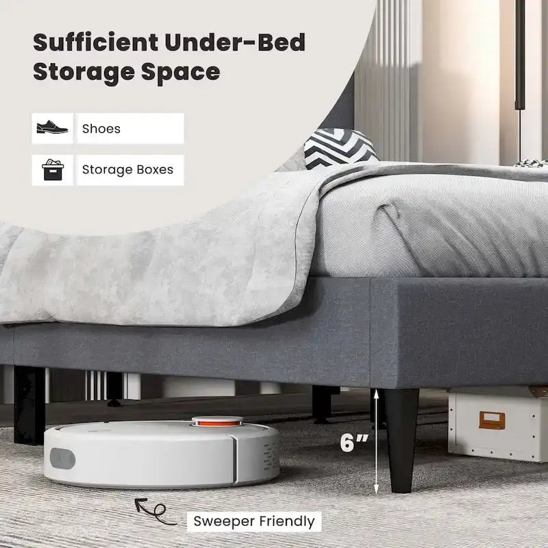 Costway Queen Upholstered Platform Bed Mattress Foundation Button