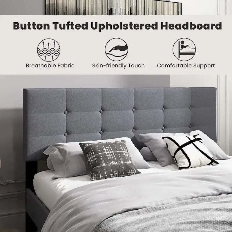 Costway Queen Upholstered Platform Bed Mattress Foundation Button