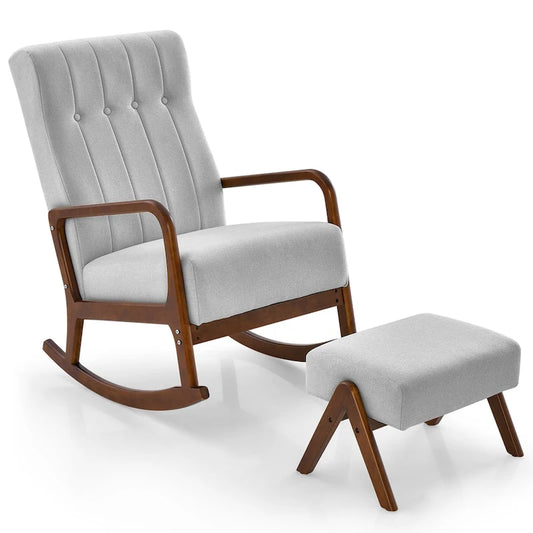 Costway Rocking Chair with Ottoman Upholstered Fabric Glider Rocker - See Details