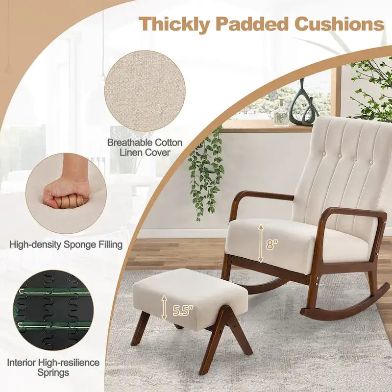 Costway Rocking Chair with Ottoman Upholstered Fabric Glider Rocker - See Details