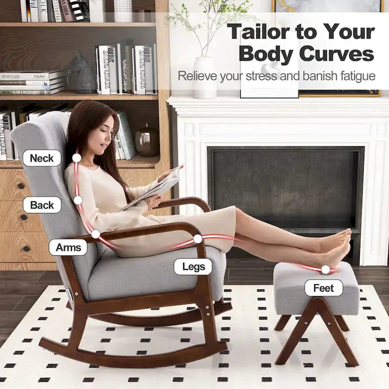 Costway Rocking Chair with Ottoman Upholstered Fabric Glider Rocker - See Details