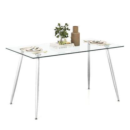 Gymax Modern Glass Dining Table Rectangular Dining Room Table W/Metal