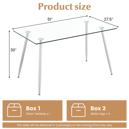 Gymax Modern Glass Dining Table Rectangular Dining Room Table W/Metal