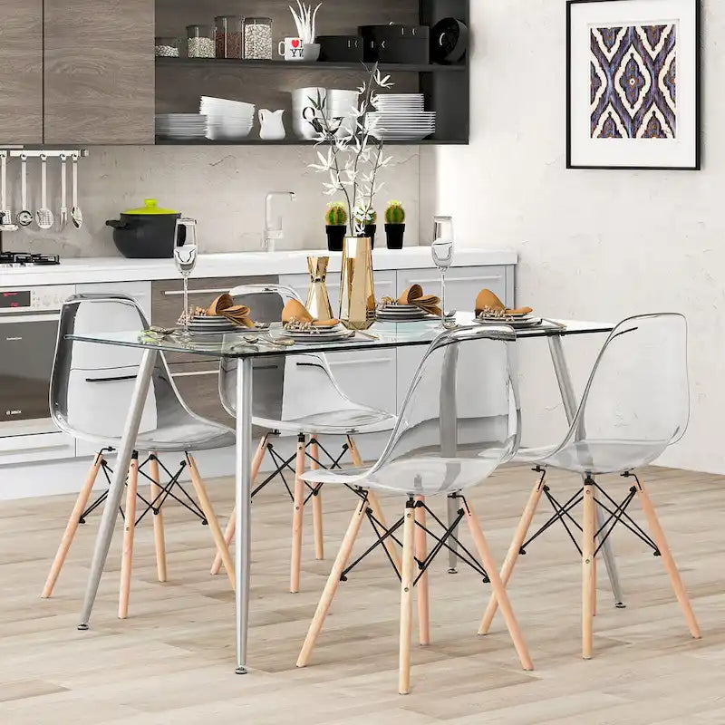 Gymax Modern Glass Dining Table Rectangular Dining Room Table W/Metal