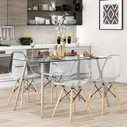 Gymax Modern Glass Dining Table Rectangular Dining Room Table W/Metal