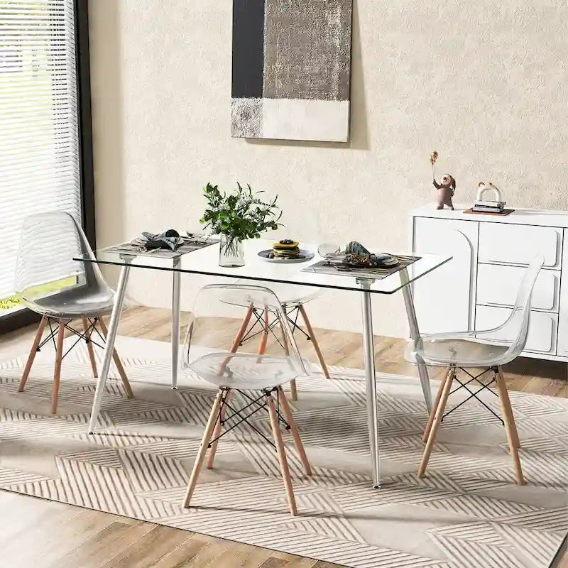 Gymax Modern Glass Dining Table Rectangular Dining Room Table W/Metal