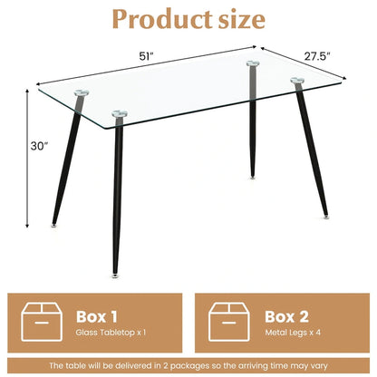 Gymax Modern Glass Dining Table Rectangular Dining Room Table W/Metal