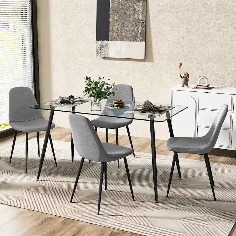 Gymax Modern Glass Dining Table Rectangular Dining Room Table W/Metal